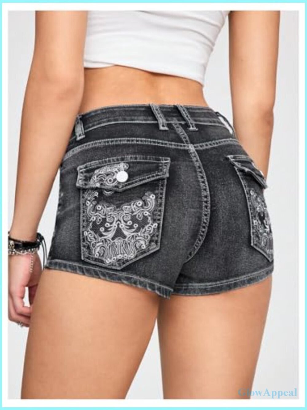 Y2k Low Rise Denim Shorts Skinny Stretch Mini Jean Shorts Streetwear - Picture 2 of 6